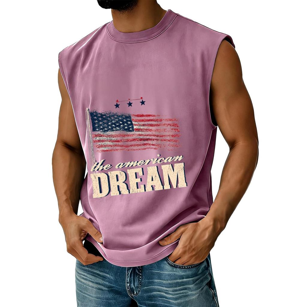 Men Sleeveless Muscle Tank Top Casual Athletic Vest Crew Neck Printed Graphic Loose Fit Summer Shirt for Outdoor Gym Workout