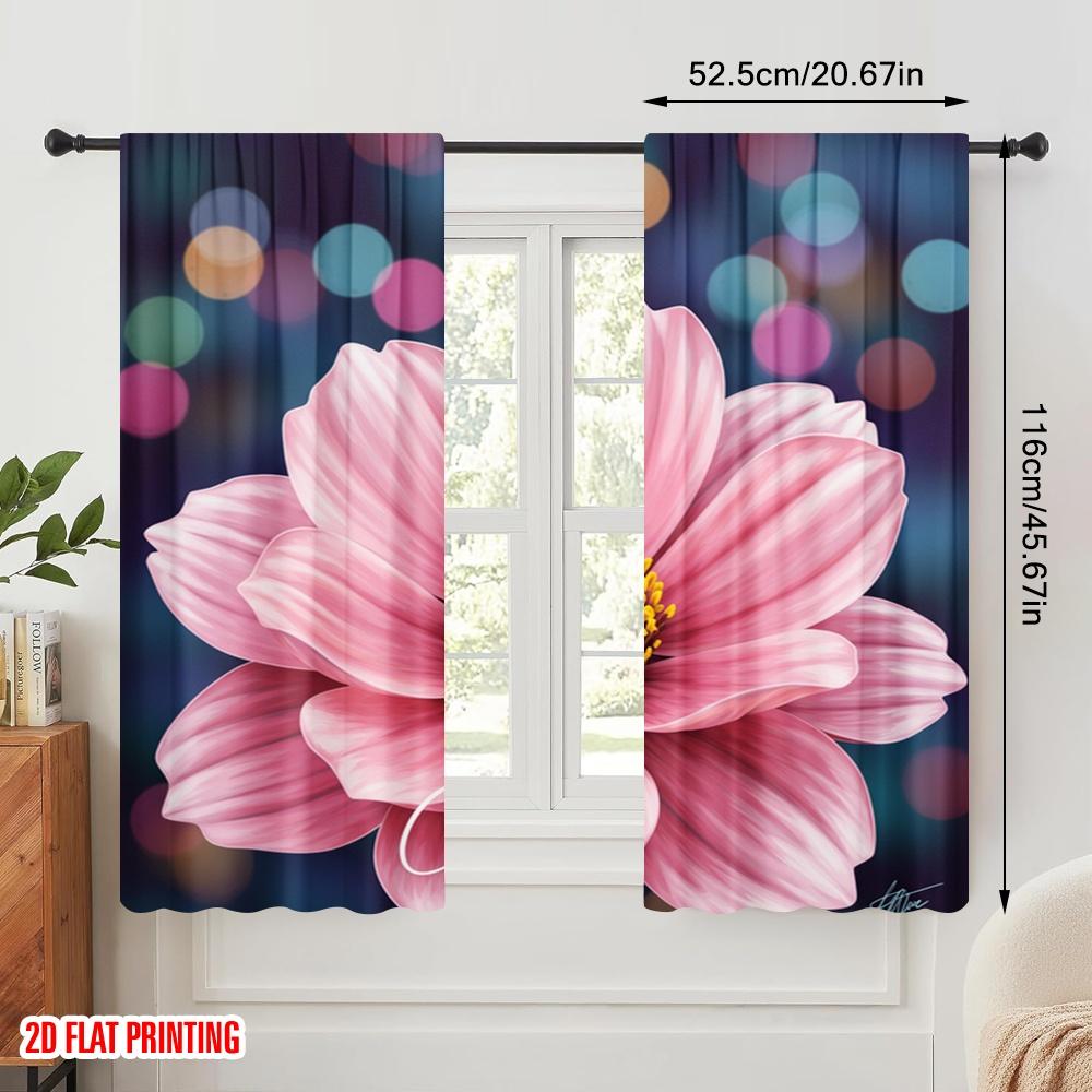 2pcs 2D Flat Printing Scene Curtain Pink Flower Bloom Polyester Without Electricity All Season Party & Holiday Decor Use for