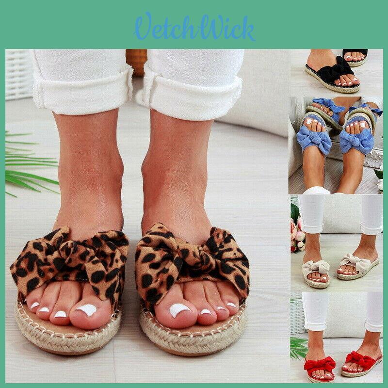Stylish Women Slip On Sandals Bow Flat Mule Summer Espadrille Shoes For Ladies