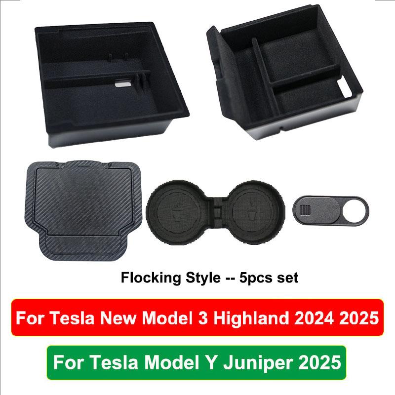 For Tesla New Model Y Juniper 2025 Model 3 Highland 2025 Storage Box Center Armrest Hidden Box Cup Holder Organizer Accessories