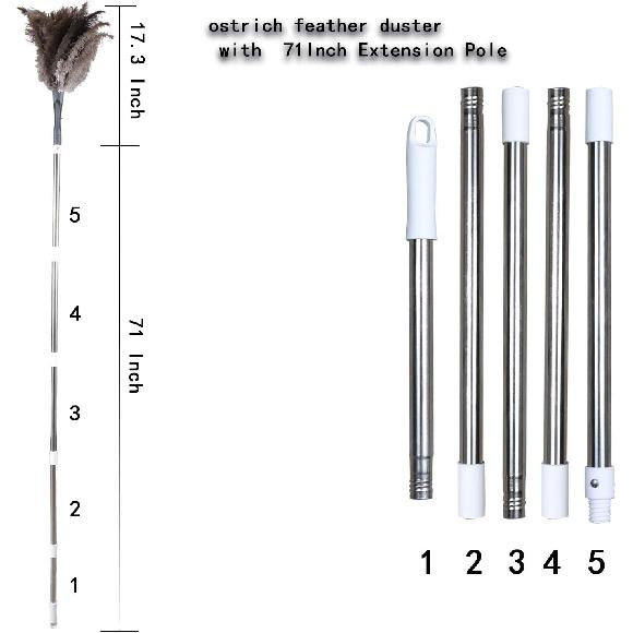 Gray Ostrich Feather Duster with 71Inch Pole,Extendable Feather Duster for Home Cleaning