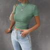2024 Short Sleeve Pleated Round Neck Knit Cropped Slim Fit T-shirt for Europe and America