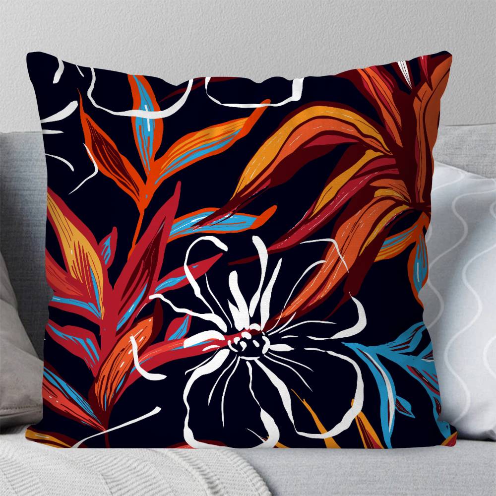 Tropical Flowers Retro Pillow Case Fashion Square Pillowcase Bedroom Sofa Room Ins Decoration Leisure
