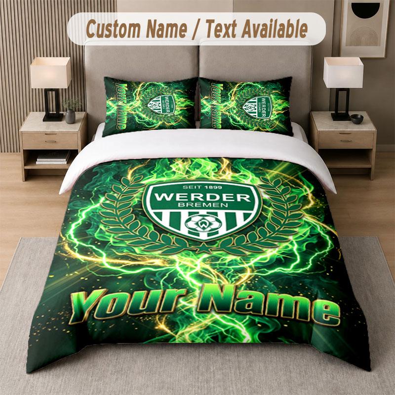 Custom Bedding Set Werder Bremen FC Pattern, Print Name Text 1 Duvet Cover plus 2 Pillowcases Home Textile