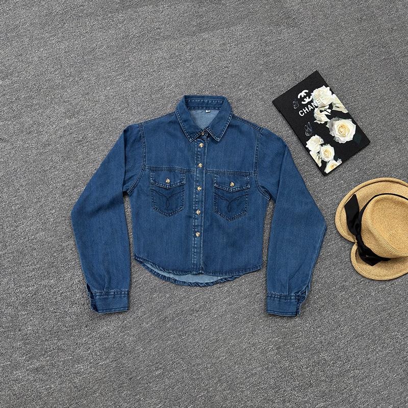 

A New Retro High-end Short Shirt for Women, A Versatile Loose Layering Top Coat L темно-синього кольору