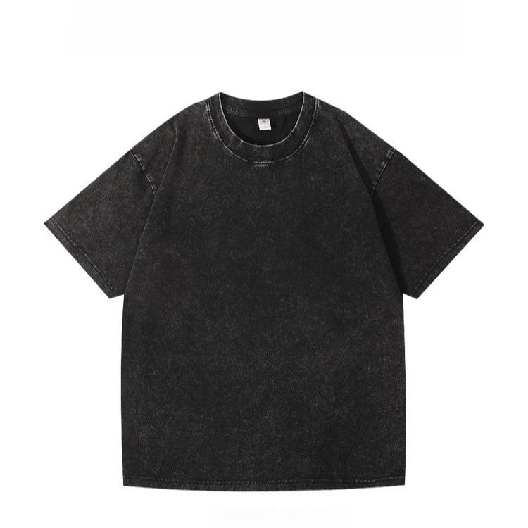 T-shirts décontractés rétro à col rond pour hommes et femmes, lavés et vieillis, manches courtes d'été polyvalentes, longueur aux épaules