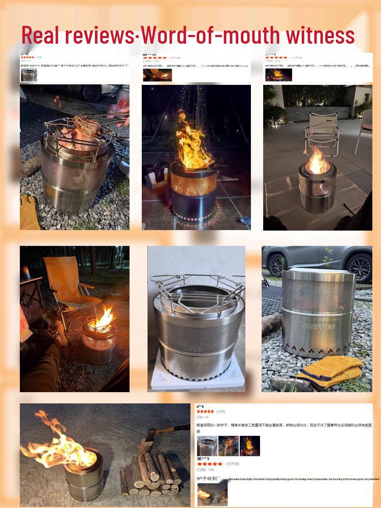 Stainless Steel Foldable Outdoor Wood Stove - High Temperature Resistant, Durable Camping Barbecue Oven