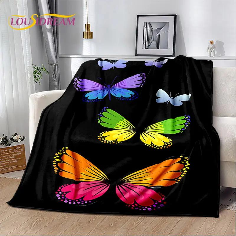 D Cartoon Dream Butterfly Flower Soft Plush BlanketFlannel Blanket Throw Blanket for Living Room Bedroom Bed Sofa Picnic Cover