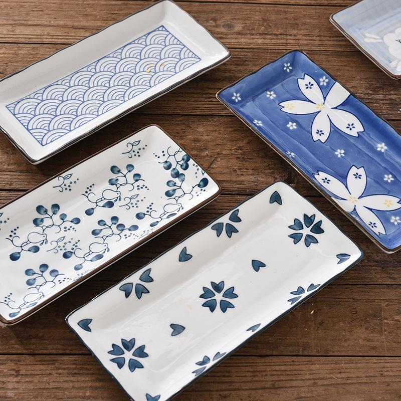 9.7 Inch Japanese Sushi Plate Ceramic Dinner Serving Plate Flower Fruit Dessert Tray Rectangle Dinner Dishes Microwave Safe Quality