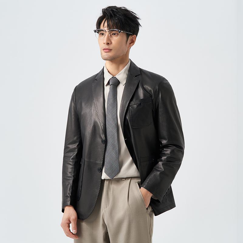 

Кожаная куртка мужская из козьей кожи костюм деловой мужской высококачественный кожаный пиджак осень 5XL чёрный