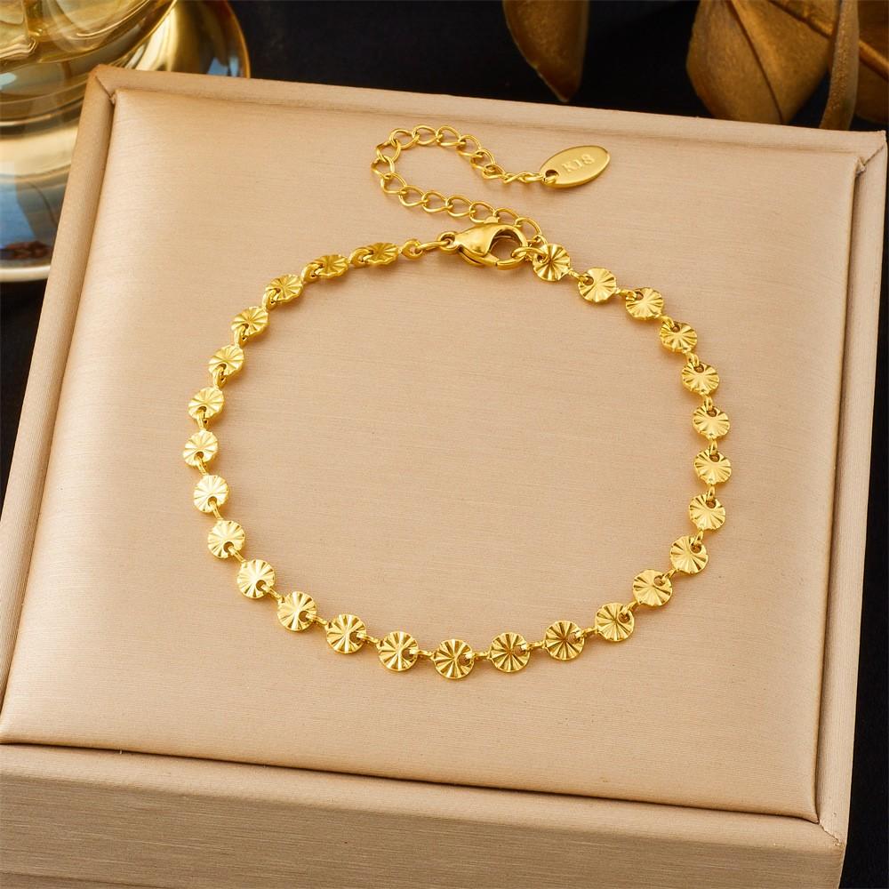 Floral Flower Stainless Steel for Bracelet Sunlight Circle Embossed Dainty Dainty Fashion Chain Link for Bracelet
