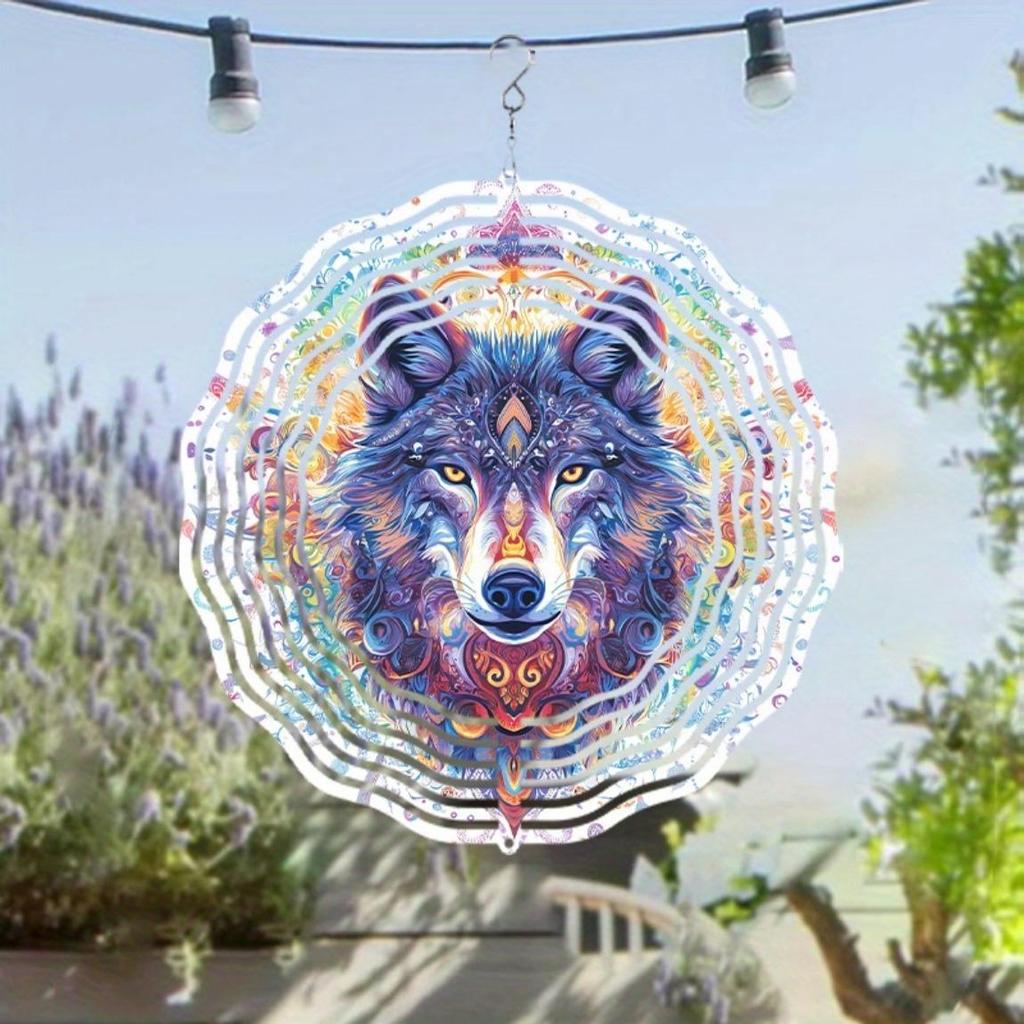 Fox Themed Metal Wind Chime 10 Inch Laser Cut Outdoor Garden Decor with Vibrant Blue Purple Artwork 360 Degree Rotation Hook Indoor