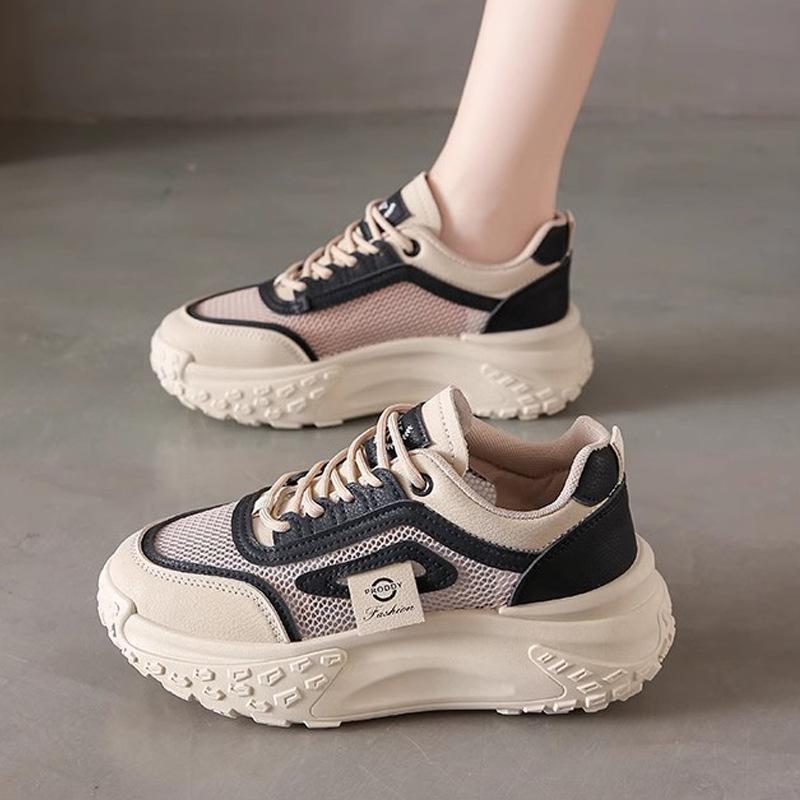 Women's Shoes New Summer Breathable Mesh Surface Thin Hollow Sports Dad Shoes Show Feet Small Height Increasing Fried Street