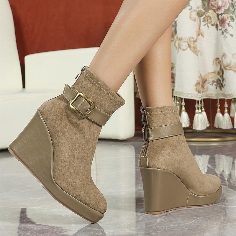 Spring Autumn Shoes Women High Heels Boots Pointed Toe Fashion Ladies Wedges Single Ankle Boots 10cm Plus Size 42