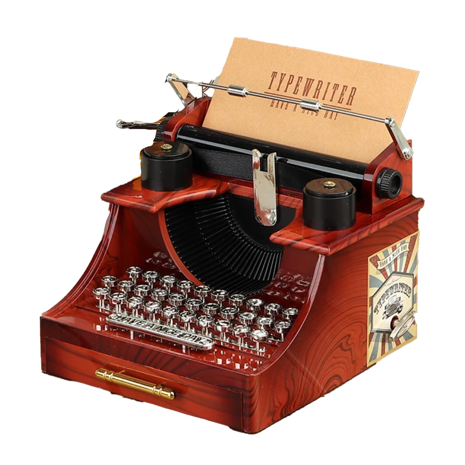 Hyack Typewriter Music Box, Typewriter-style Music Box, Trinket Box, Drawer, Miniature