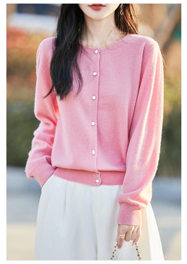 Early Spring Women's Wool Cardigan - Round Neck, Diamond Button, Loose Casual Knit Sweater