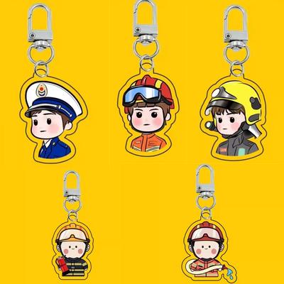 Exquisite 2D Flat Acrylic Fireman Keychain 119 Souvenir Gift Blue Friend Pendant Clothing Jewelry Accessory Decoration Wholesale