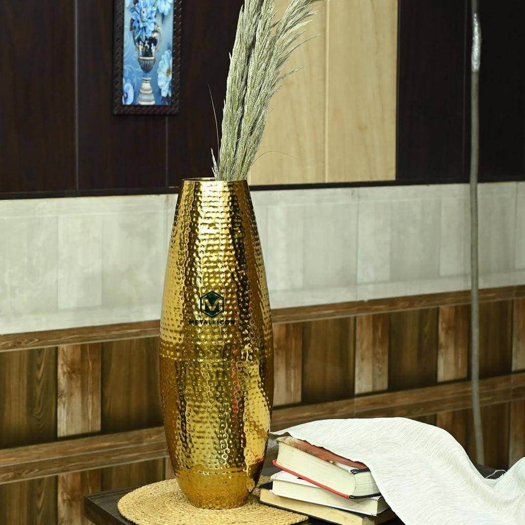 Metallic Finish Metal Extra Large Oval Hammered Vase for Home Decor - 23 Inch Tall, Handcrafted Hammered Metal Vase for Home Décor,