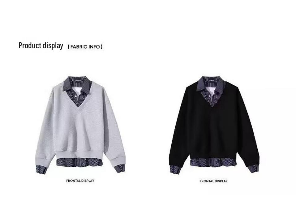 Men's Korean Style Two-Piece Patchwork Hoodie - Autumn/Winter Loose Fit, Solid Color, Versatile Design.