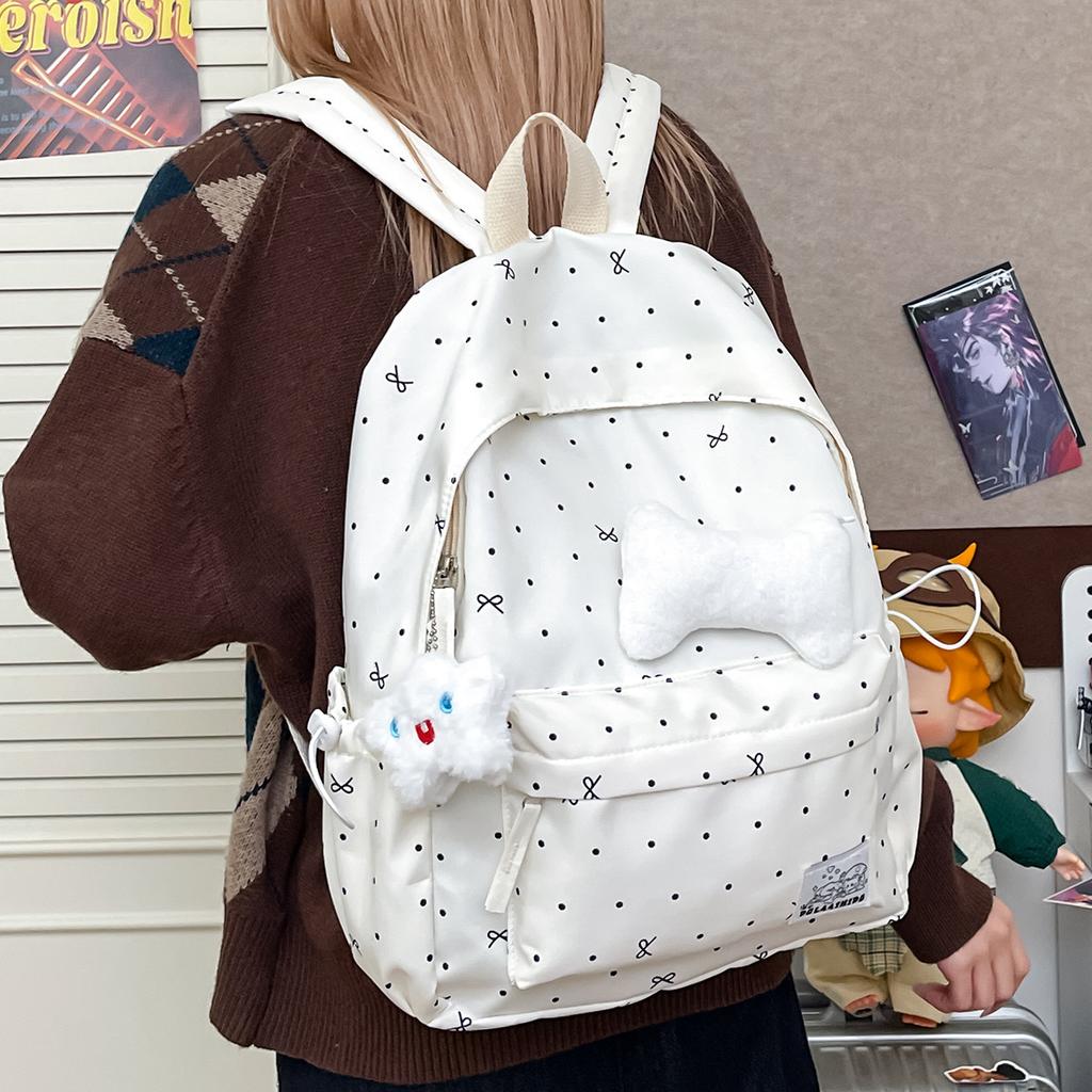 Schoolbag new ins style simple large capacity backpack polka dot bow design sense backpack versatile niche schoolbag women