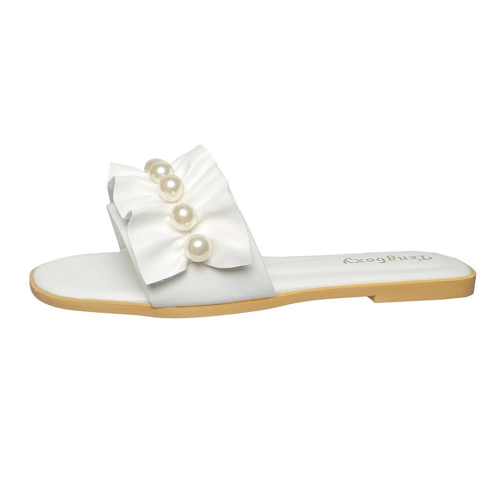 2026 New Women's Pearl Lace Thin Strap Summer Sandals: Plus Size Beach Slippers for Outdoor Wear