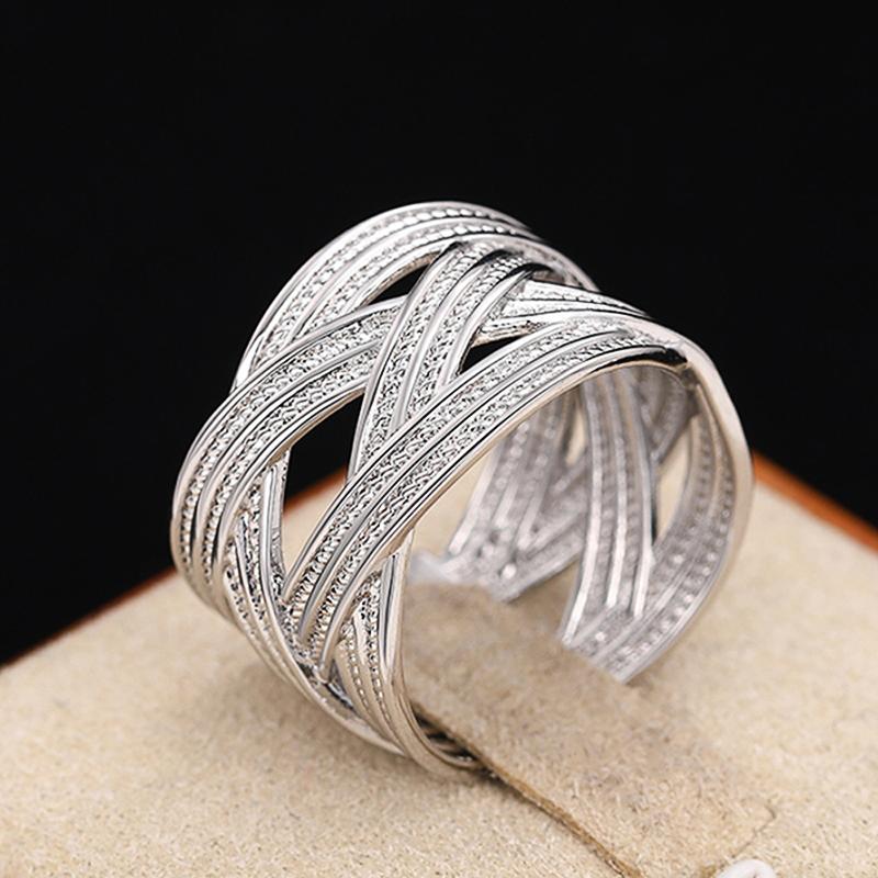 Huitan Metal  Color Wide Band Cross Rings Opening Adjustable Rings for Women Daily Wear Modern Fashion Girls Accessories