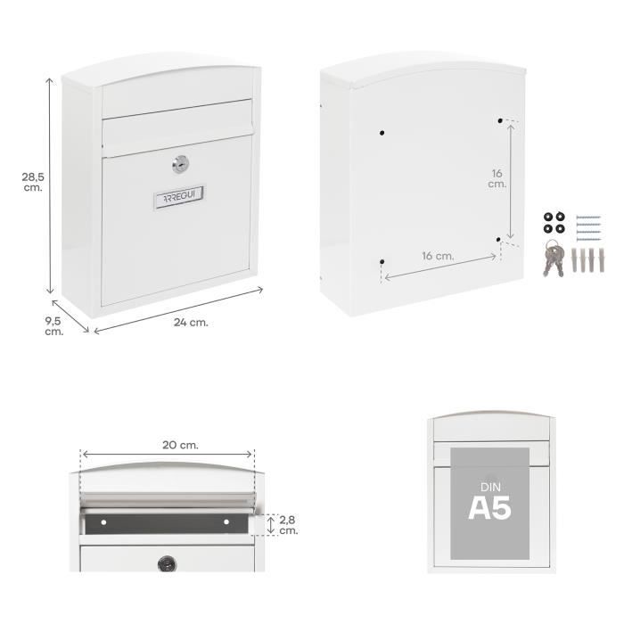 Boîte aux Lettres - ARREGUI - E5731 - Acier - Murale - Anti-pluie - Blanc