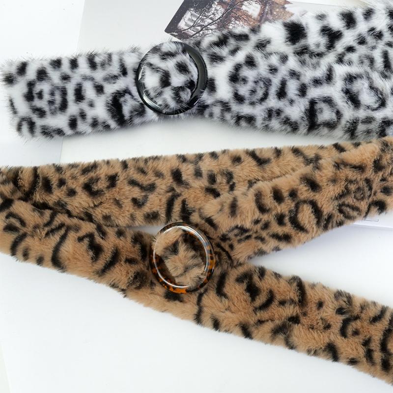 Plush Y2K Leopard Print Spicy Belts Stylish Women Faux Fur Waist Belt American Retro Street Style Deco Accessories