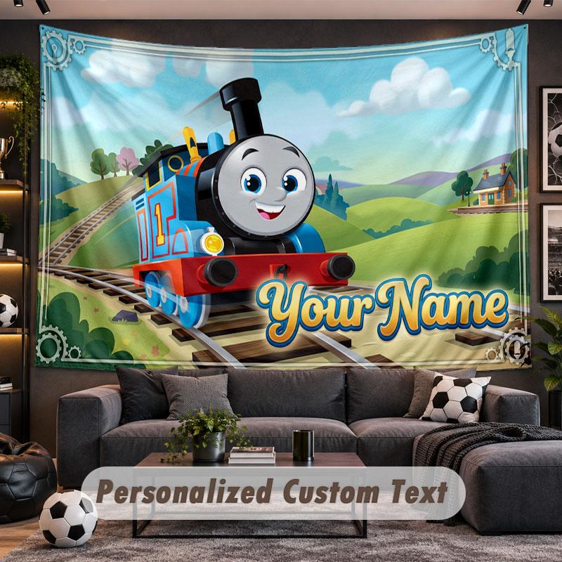 Wall Hanging Tapestry Custom NameThomas & Friends Pattern Personalized Printed Fabric Wall Decor