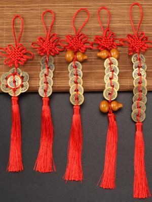 Chinese Knot Five Emperors Coins Gourd Door Hanging Decoration for Housewarming