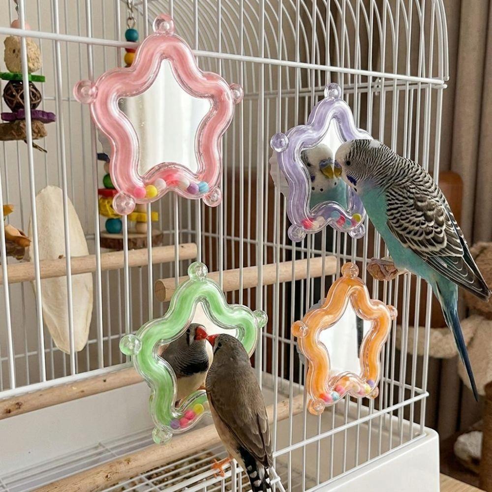 Colorful Beads Star Rotating Parrot Mirror Climb Bite Chew Wear-Resisting Parrot Spinning Wheels Bite Resistant Spinner Rattle