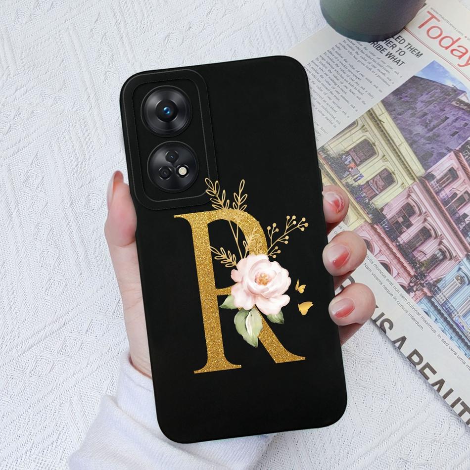 For Oppo Reno 8T 8Z Phone Case Personalized 26 Letter Liquid Silicone Anti Slip Black Cover For OPPO Reno8T 8 Z Lite Coque Funda