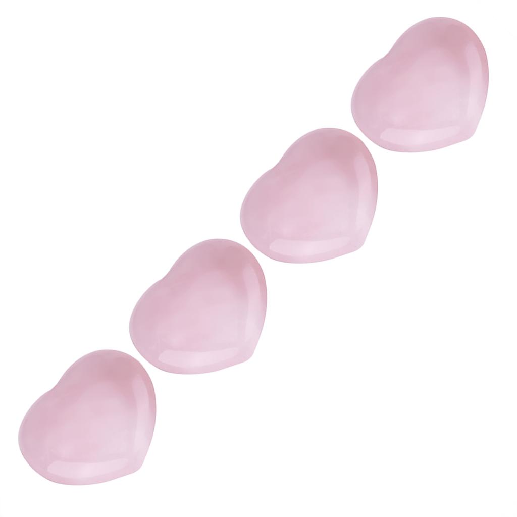 4pcs Rose Quartz Carved Heart shaped Pink Crystal Healing Stone Semi precious Gemstone Decor