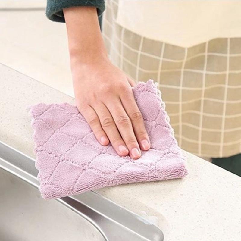 5/10 stk Dobbeltlags Absorberende Mikrofiber Kjøkkenoppvaskklut Non-stick Olje Husholdningsrengjøring Tørkehåndkle Kjøkkenverktøy