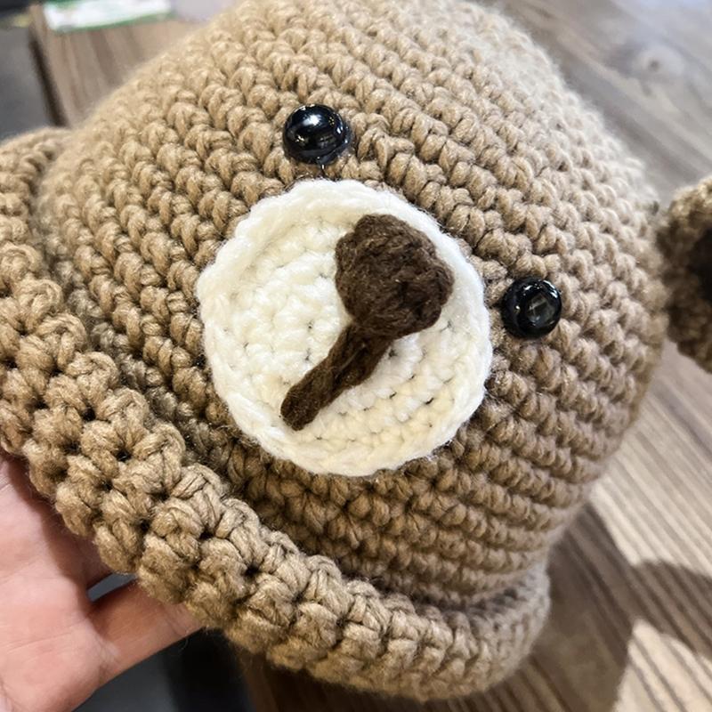 Unisex Wollmütze Häkelmütze Niedliche Bärenohren Strickmütze Warmes Ohr zum Schutz für Frühling Herbst Winter Tägliches Tragen