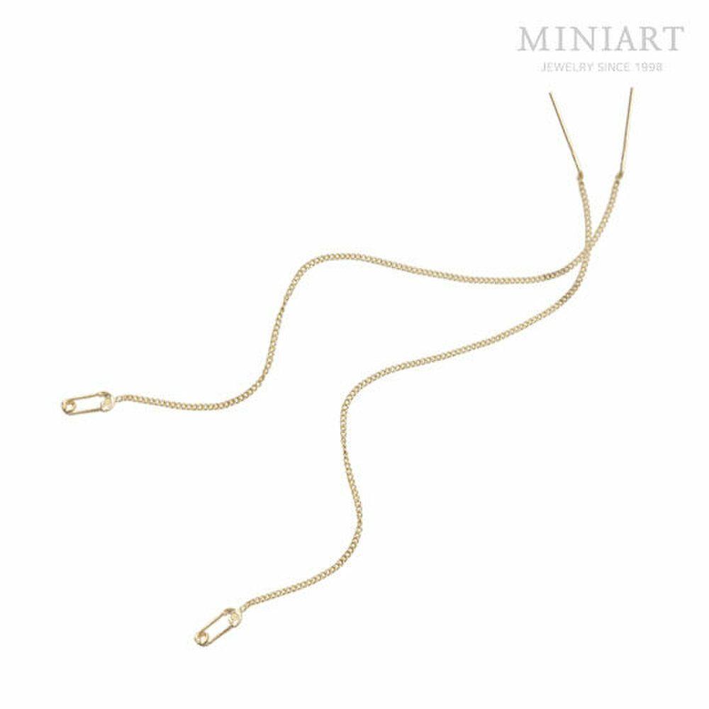 14K Gold Long Drop Earrings with Mini Chain and Clothespin G302