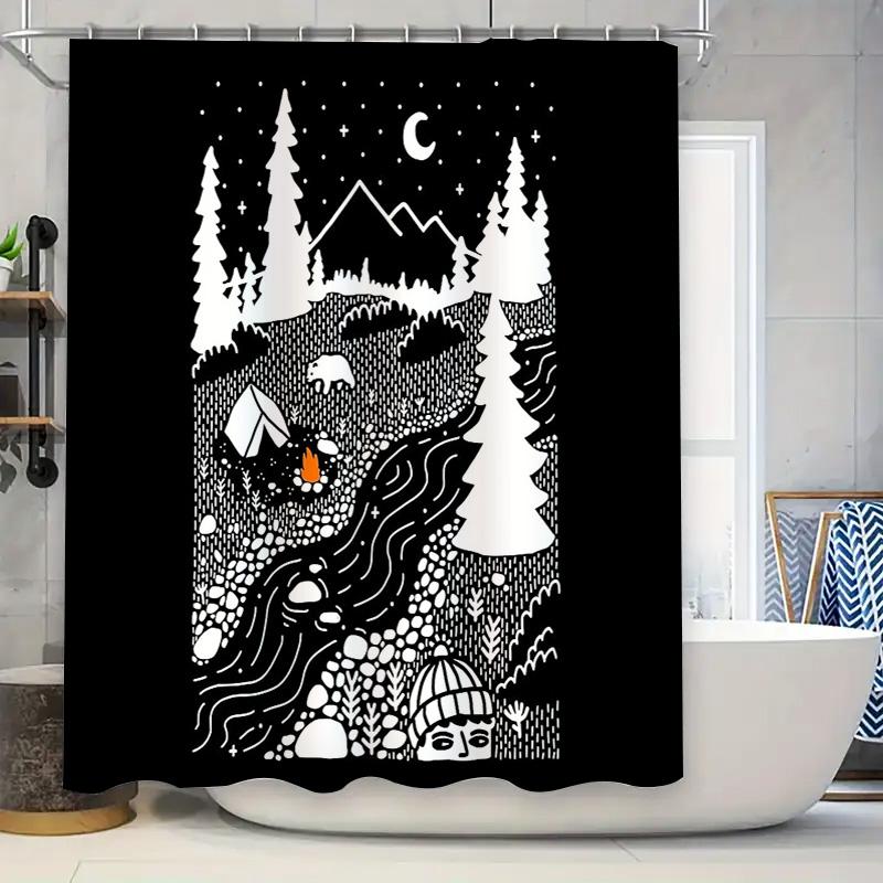 Nature Forest Shower Curtain Woodland Wildlife Mountain Landscape Tapestry Backdrop Home Decor 90x180cm
