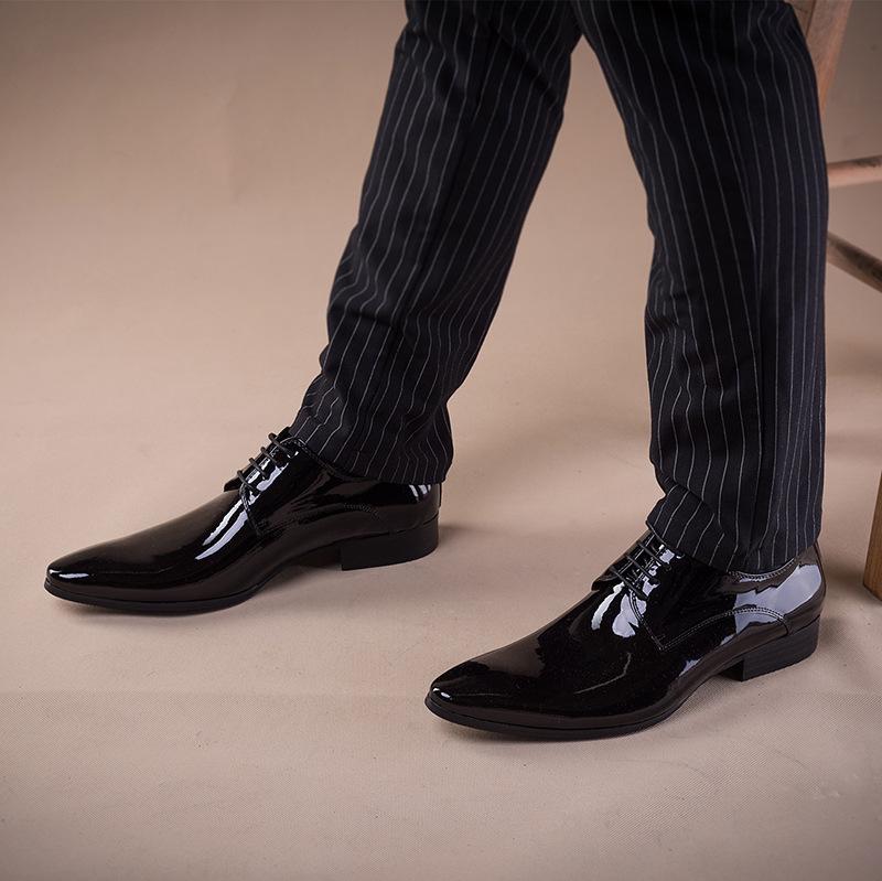 Men's Pointed Toe Leather Dress Shoes - Black European Style