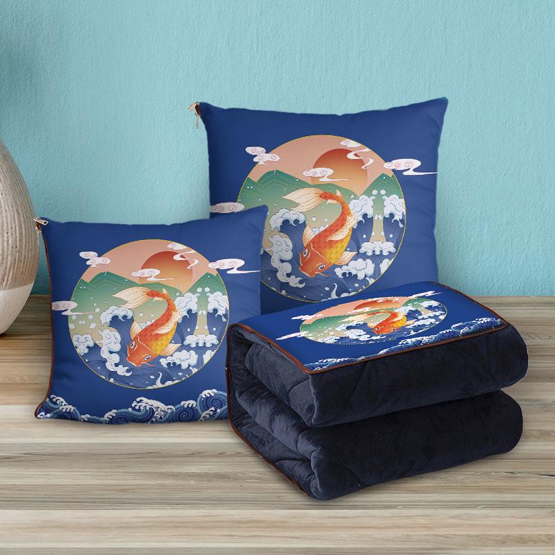Custom Cartoon Plush Throw Pillow Blanket with Fleece Lining