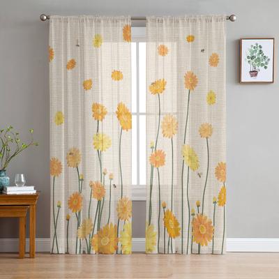 Gelbe Daisy Blume und Biene Sheer Fenster Vorhänge für Wohnzimmer Küche Kinder Schlafzimmer Voile Hängen Vorhang
