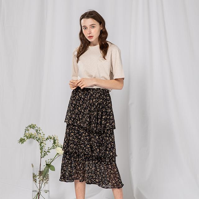 Raon Flower Cancan Midi Skirt (Bk)
