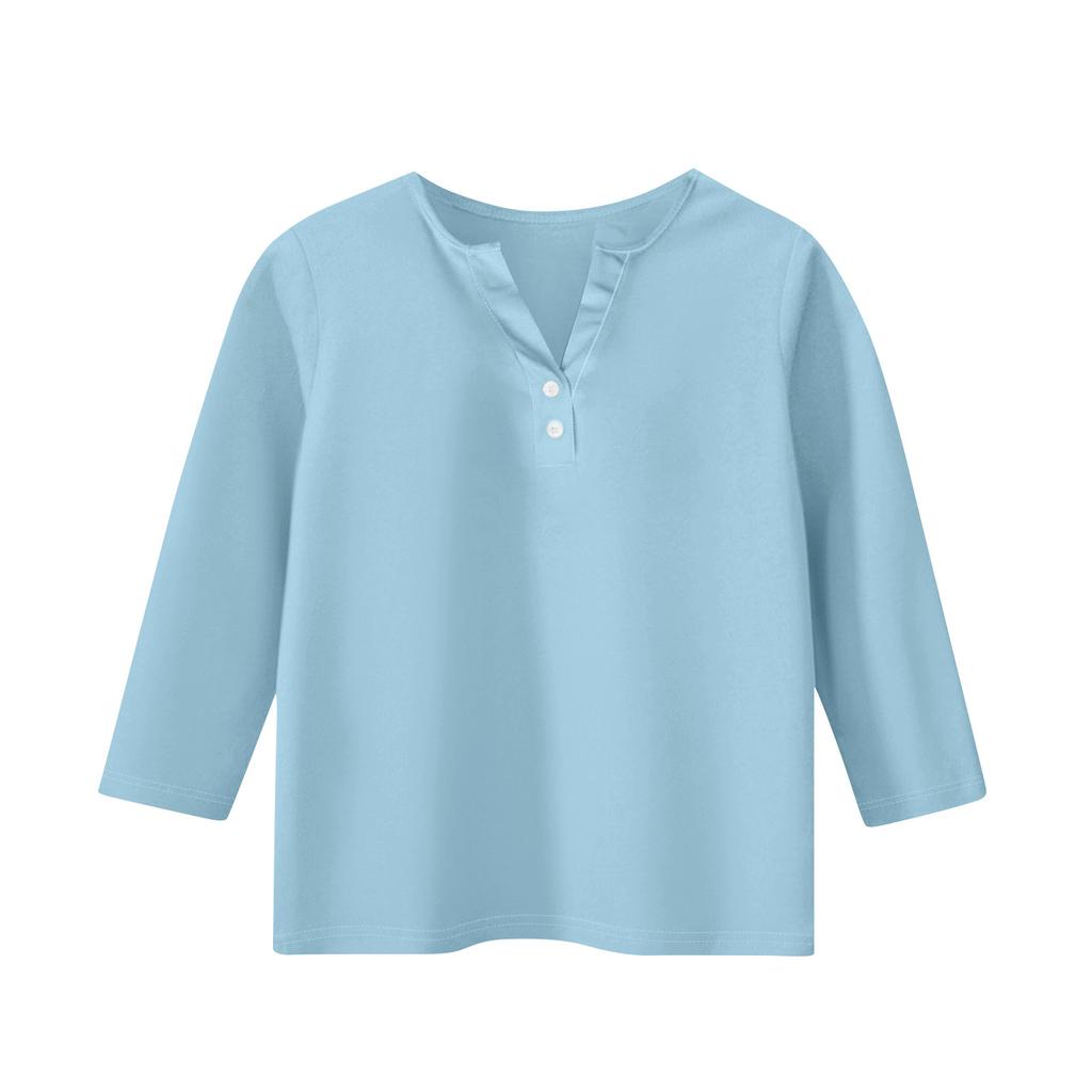 Children's 3/4 Sleeve Tops Casual  Print T Shirt Round Neck Pullover Blouse