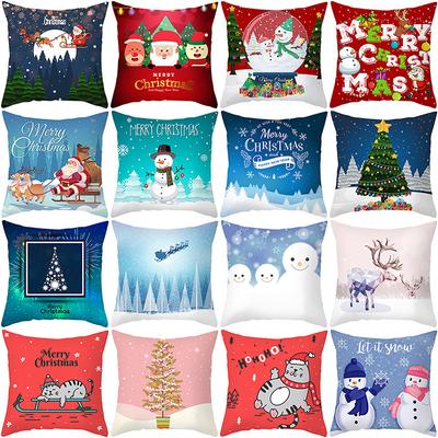 Merry Christmas Cushion Cover Home Pillowcase Santa Claus Christmas Tree Snowman Polyester Pillowcase