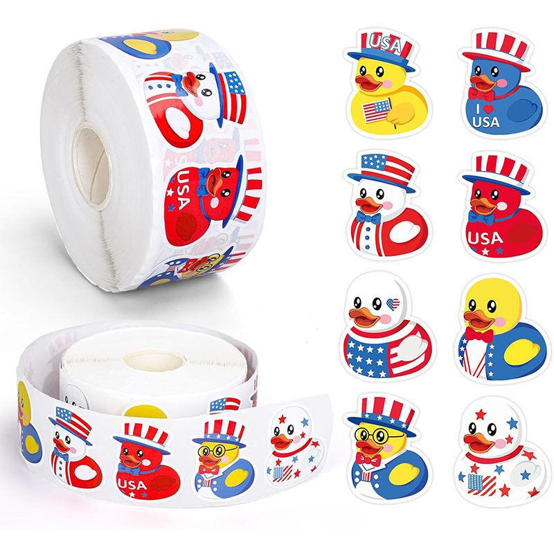 500 Pcs Patriotic Rubber Duck Roll Stickers 250Th Anniversary 4Th Of July Cartoon Usa Duck Sticker For Independence Day