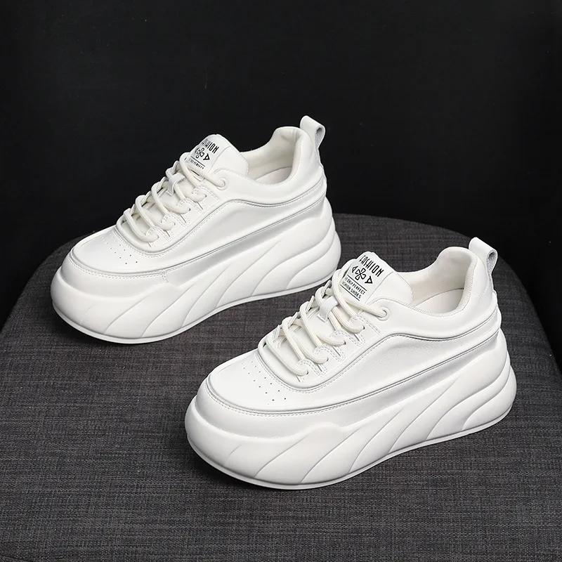 Fashion Thick Soled Women's Shoes 2025 Spring Autumn New Versatile Casual Sports Shoes Genuine Leather Platform Sneakers Shoes Women