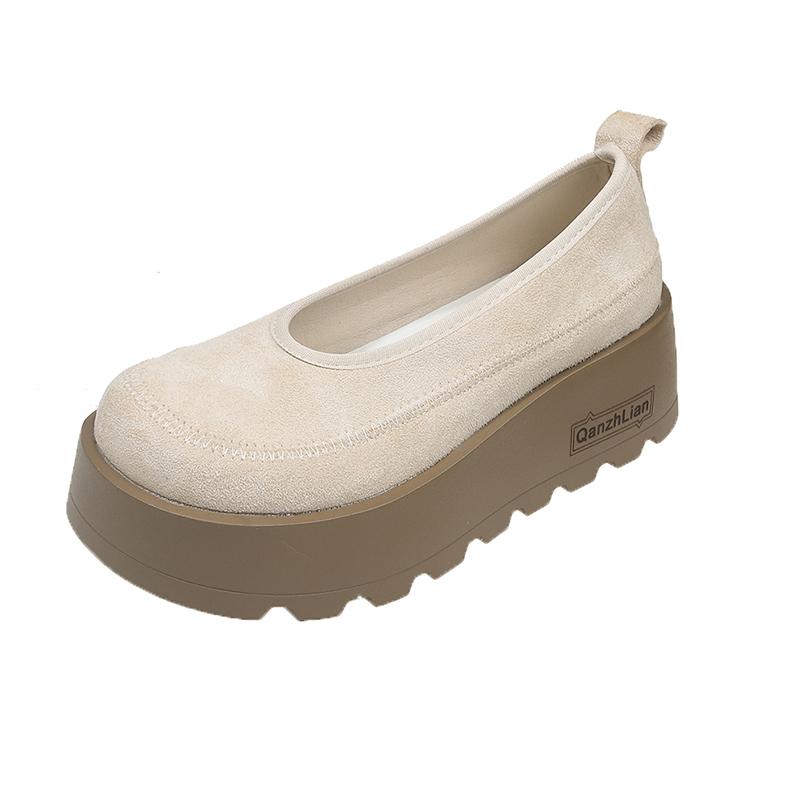 Fashion Aphixta 2025 New Suede Platform Shallow Woman Shoes Yellow Loafers Spring Woman Fashion Shoes Concise Chunky Heel Shoes Woman
