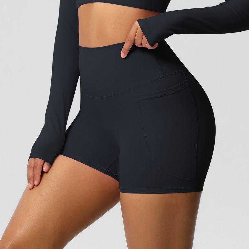 Fashion Nude Feel Brushed Pocket Sports Shorts Women's High Waist Shaping Fitness Shorts Yoga Shorts Tight