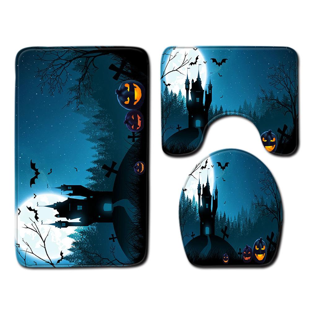 Halloween Shower Curtain Floor Mat Combination Four-Piece Set Bathroom Toilet Carpet Door Mat