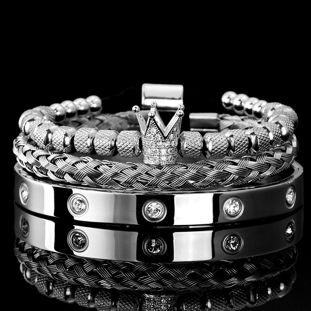 Micro-inlaid zircon crown bracelet set European and American trend diamond-inlaid titanium steel
