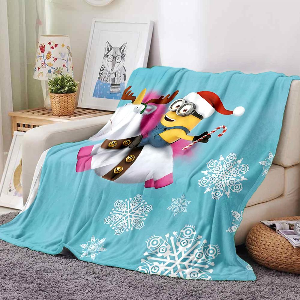1Pc Christmas Minion Unicorn Blanket Soft Throw Blanket For Home Bedroom Bed Sofa Travel Office Solid Christmas Blanket